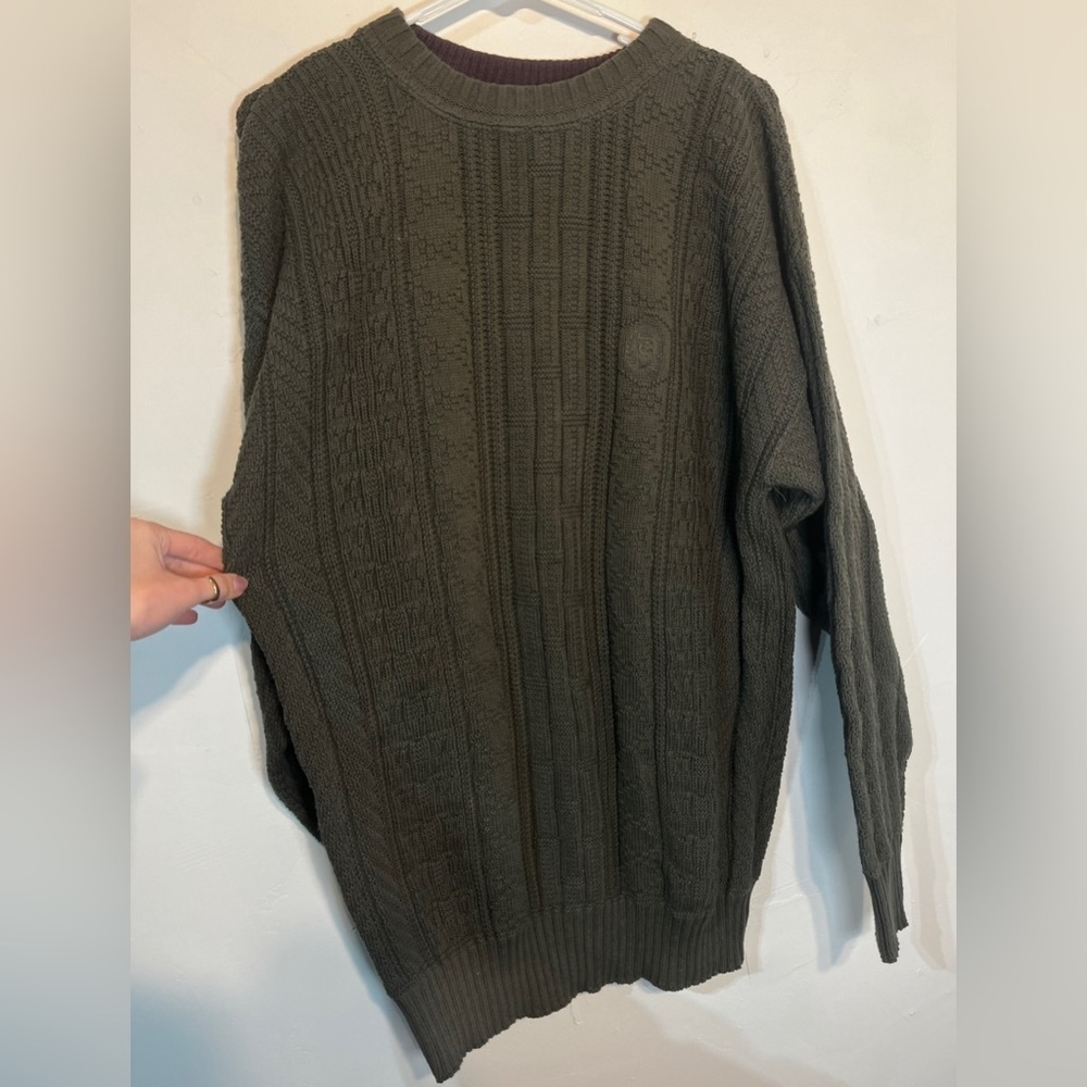 Vintage 90s Ralph Lauren Eld Factory Chaps Chunky Knit Olive Green Sweater Large